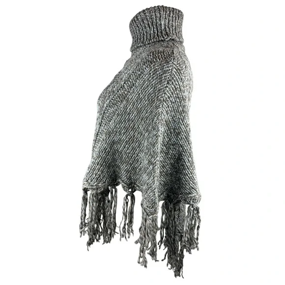Inis Crafts 100% Merino Wool Poncho Sweater Cape Fringe Brown Irish Made S/M - Picture 11 of 16